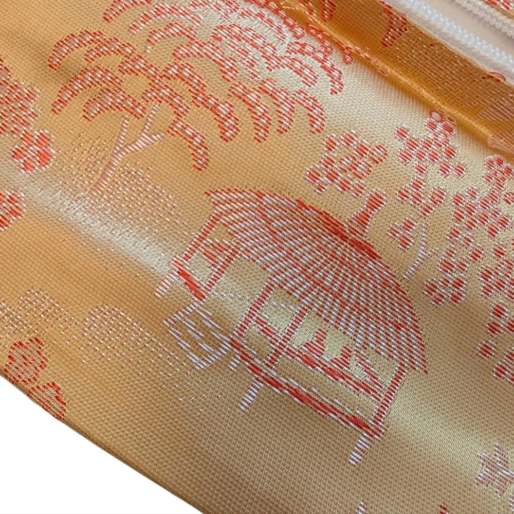 VINTAGE Jewelry Roll Travel Case Cream Coral Red Asian Satin